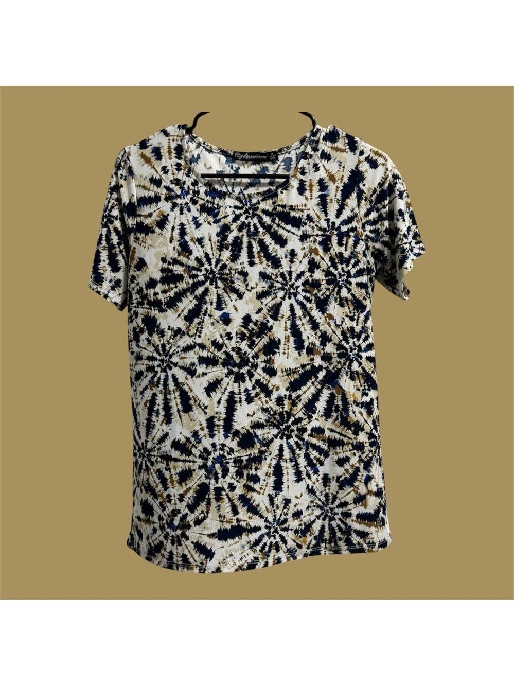 Style by Harve Benard Navy, Tan & White Short Sleeve Tie-Dye Tee size M